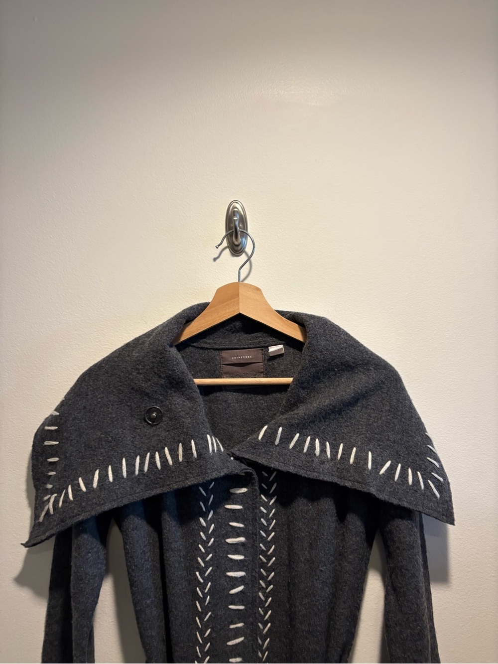 Anthropologie || Guinevere Belted Cardigan Merino Wool Blanket Stitch Gray XS - Picture 3 of 7